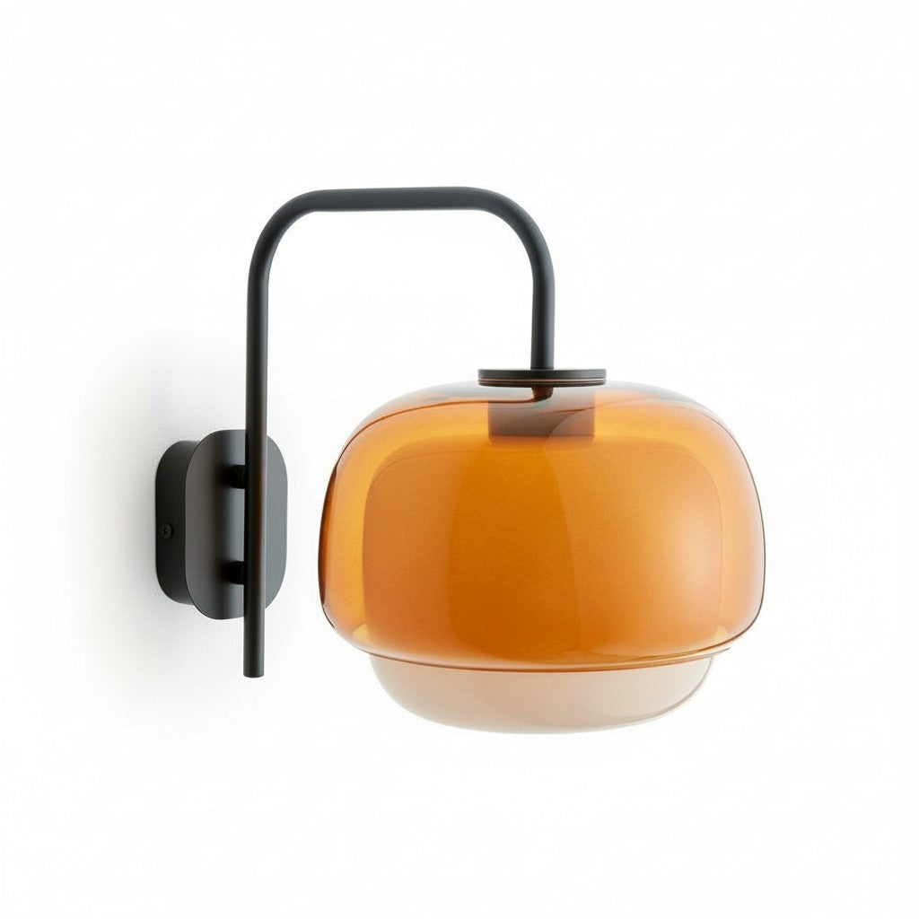 Colored Glass Wall Lamp with Round Shade | Green, Pink, Orange | Modern LED Lighting - Lamylie