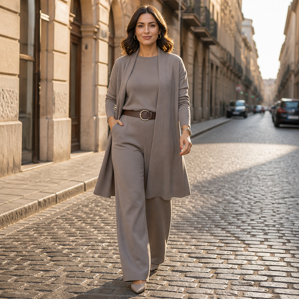 elegant 3-piece set featuring long cardigan, top, and pants 3 - Lamylie