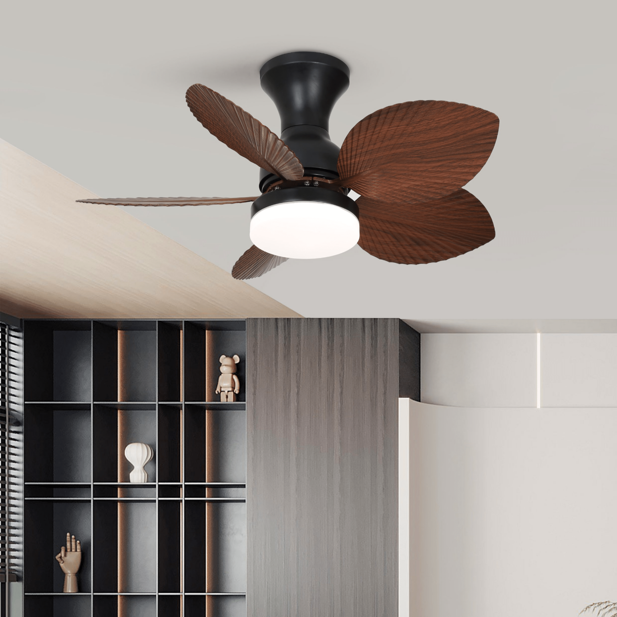 Takvifte med belysning Florence i vintage trelook — designertakvifte med lampe, 6 hastigheter, fjernkontroll, E27 eller LED, egnet for stue og soverom – Lamylie