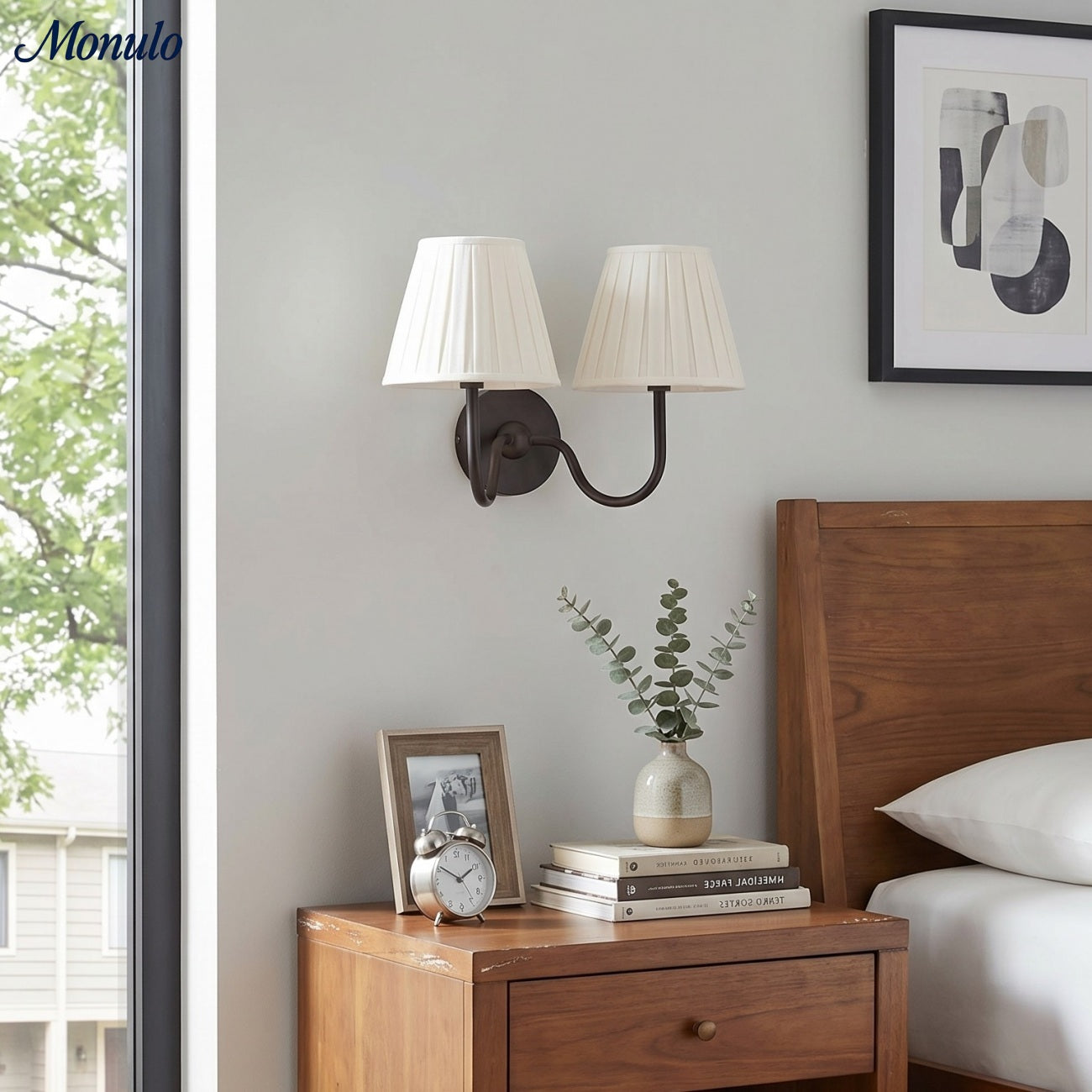 Wall Lamp with Pleated Fabric Shade | Classic Lighting for Bedroom and Living Room - Lamylie