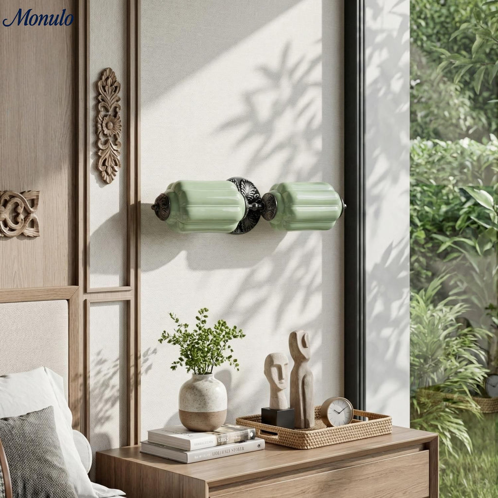 Vintage Glass Wall Lamp Horizontal Model Eloise Light Source for Living Room and Hallway - Lamylie