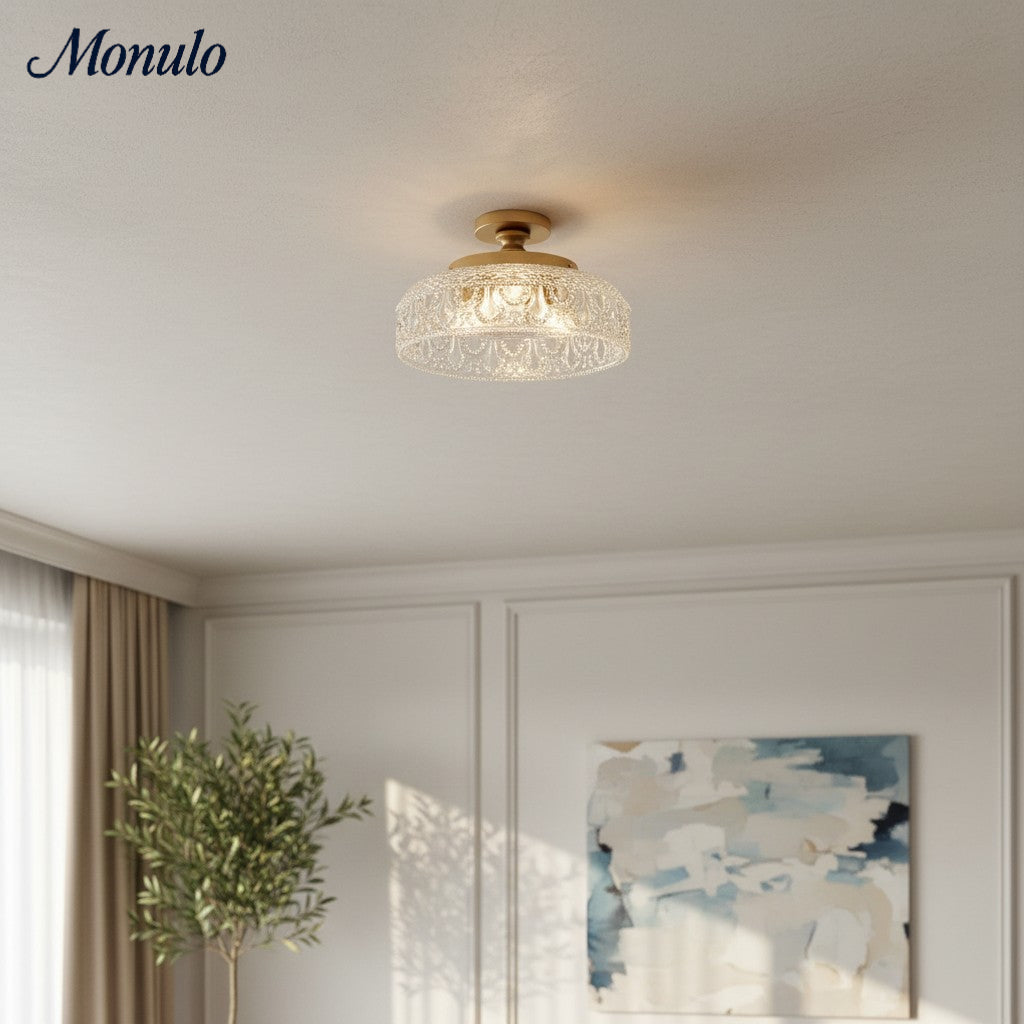 Ribbed Glass Ceiling Lamp with Metal Fixture | Minimalist Lighting for Bedroom and Hallway - Lamylie