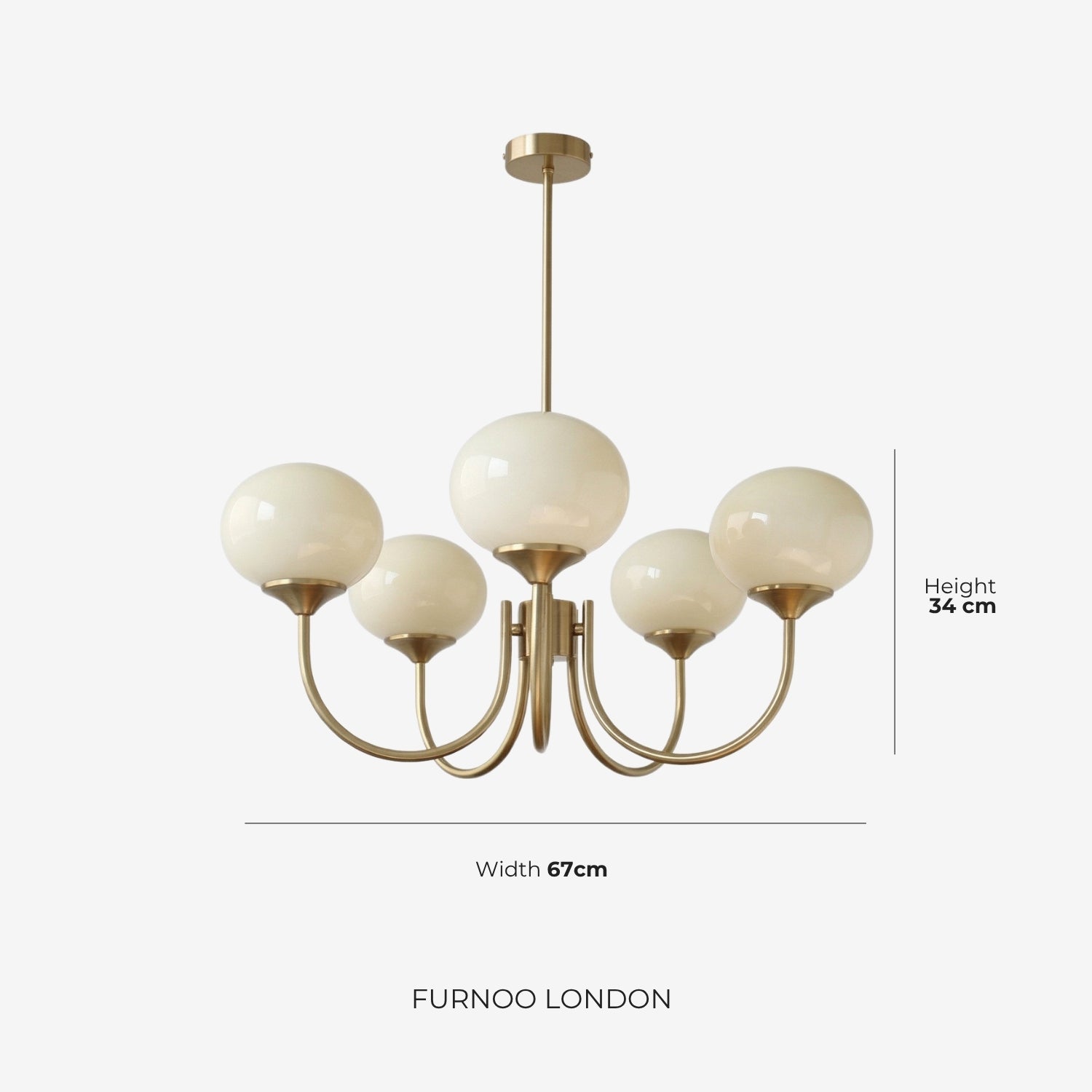Mid-Century Glass Chandelier with Globe Shades and Polished Metal Finish | Available in Copper and Chrome with Colored Glass | 3 or 5 Arms with Adjustable Rod System - Lamylie