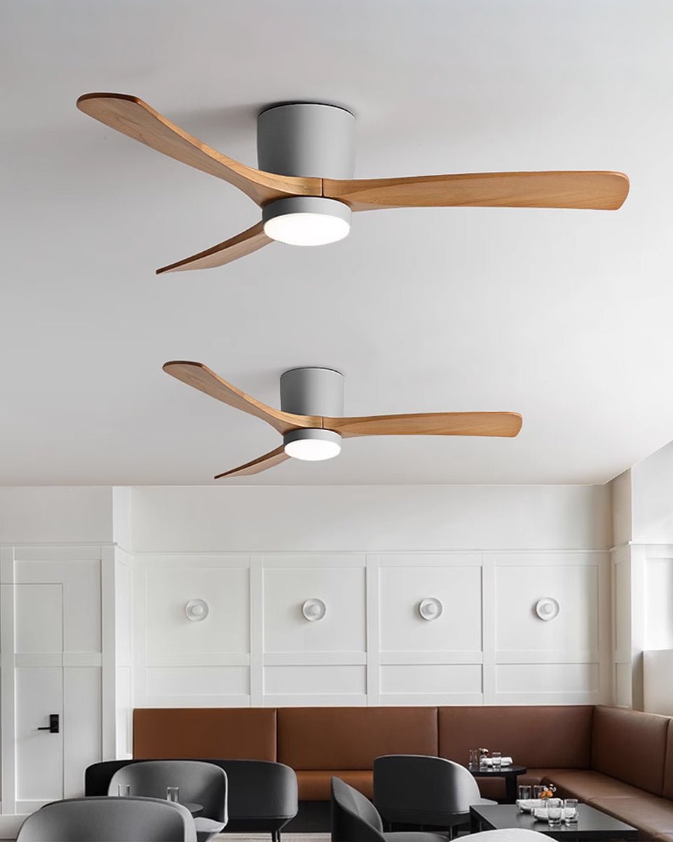 Ventilateur de plafond avec éclairage, design scandinave en bois, 106/122/132 cm, à intensité variable avec télécommande, ventilateur de plafond avec lampe LED, pales en bois, salon, chambre, salle à manger – Lamylie