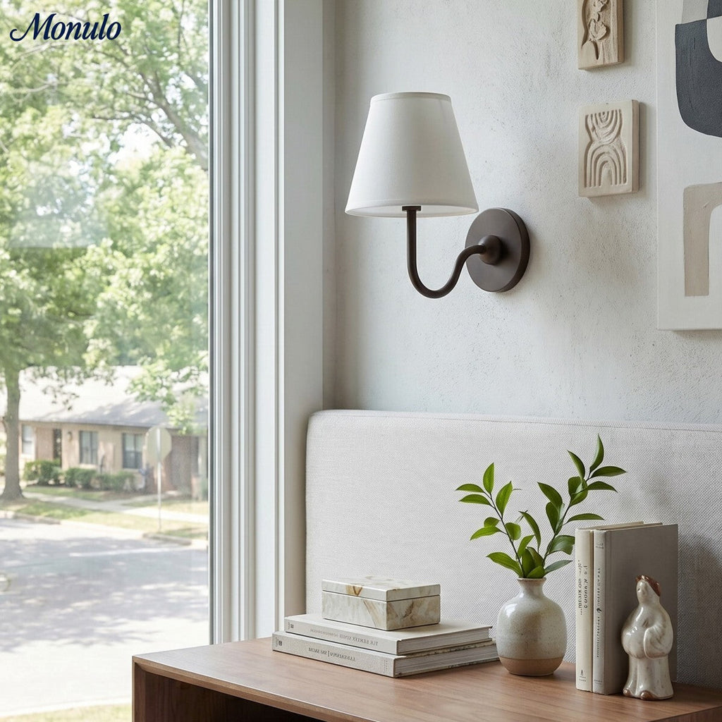 Wall Lamp with Pleated Fabric Shade | Classic Lighting for Bedroom and Living Room - Lamylie
