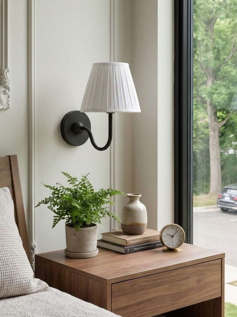 Wall Lamp with Pleated Fabric Shade | Classic Lighting for Bedroom and Living Room - Lamylie