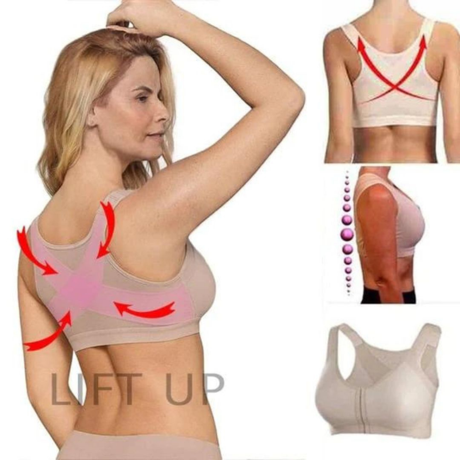 Soutien-gorge confort correcteur de posture à fermeture frontale noir beige blanc - Lamylie