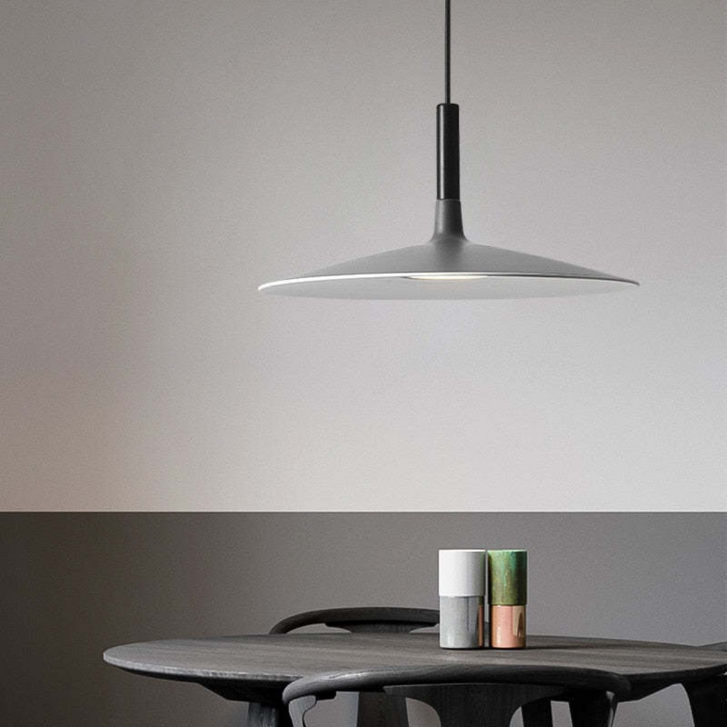 Contemporary White Metal Hanging Lamp – LED, Height Adjustable - Lamylie
