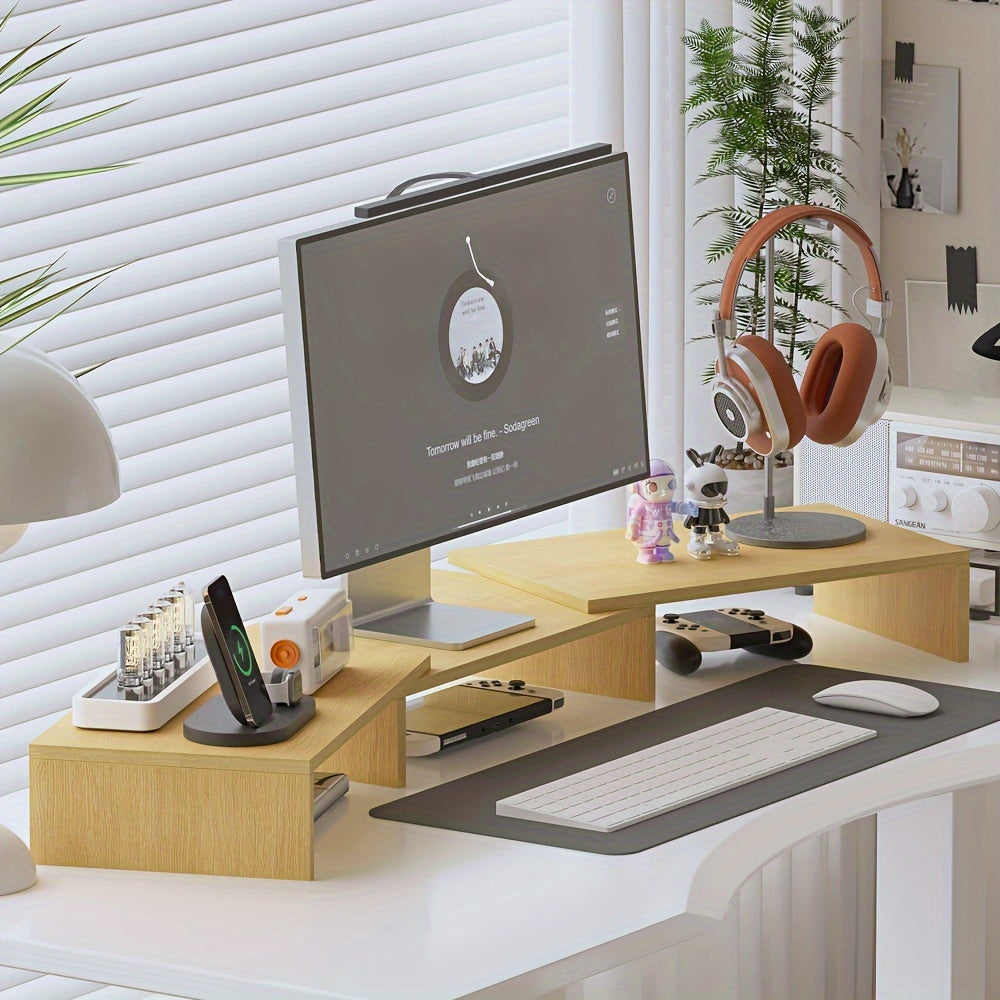 Dualdesk nastavitelný stojan pro dva monitory — přihrádka na notebook a organizér na příslušenství