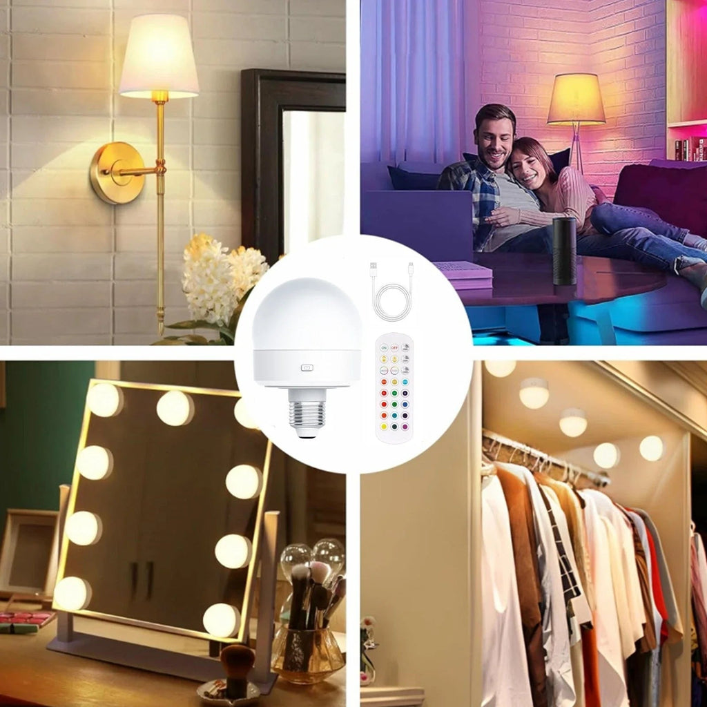 Wiederaufladbare E27 RGB LED-Lampe mit Fernbedienung – kabellose Installation - Lamylie