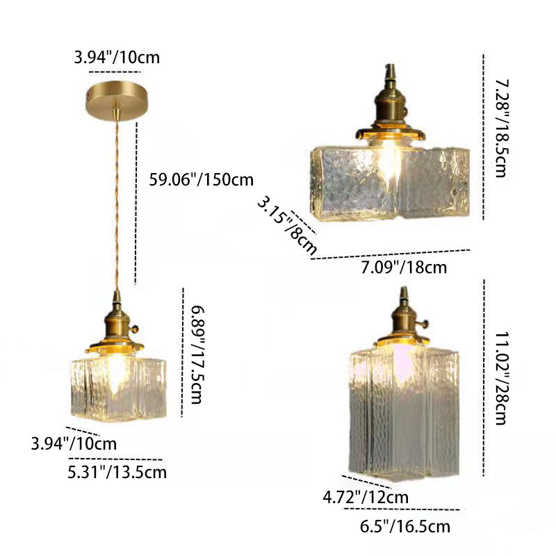 Vintage Pendelleuchte mit welligem Glas & Eisenfassung | Quadratisch/Rechteckig | Skandinavisches Design für Wohnzimmer - Lamylie