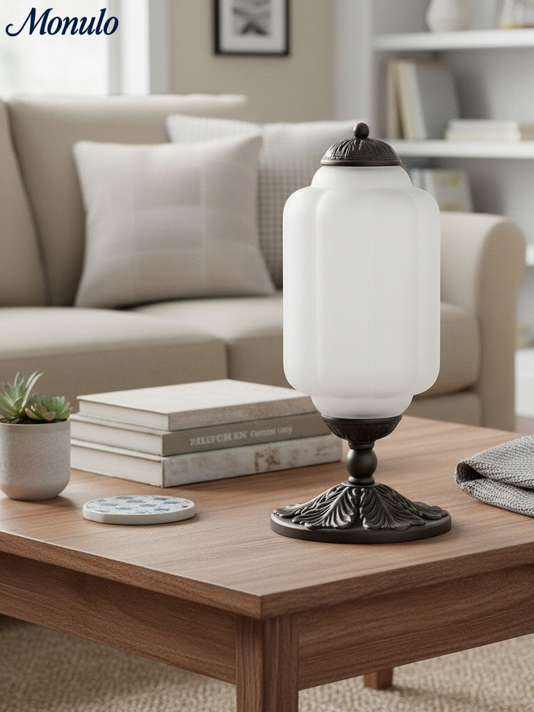 Vintage Glass Table Lamp with Brass or Black Finish - Lamylie