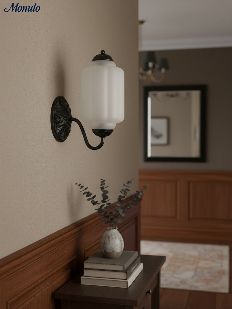 Milk Glass Wall Lamp Eloise for Hall and Bedroom | Vintage Wall Lighting with Milky White Glass - Lamylie