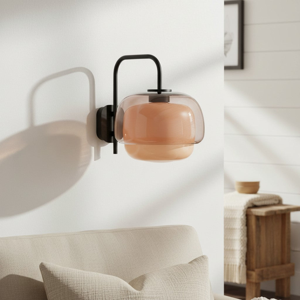 Colored Glass Wall Lamp with Round Shade | Green, Pink, Orange | Modern LED Lighting - Lamylie