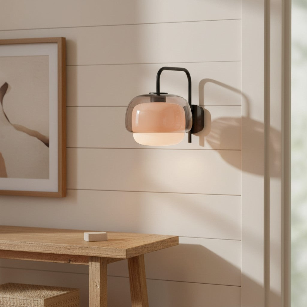 Colored Glass Wall Lamp with Round Shade | Green, Pink, Orange | Modern LED Lighting - Lamylie