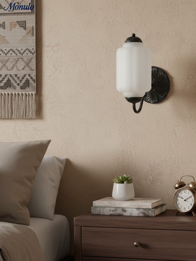 Milk Glass Wall Lamp Eloise for Hall and Bedroom | Vintage Wall Lighting with Milky White Glass - Lamylie