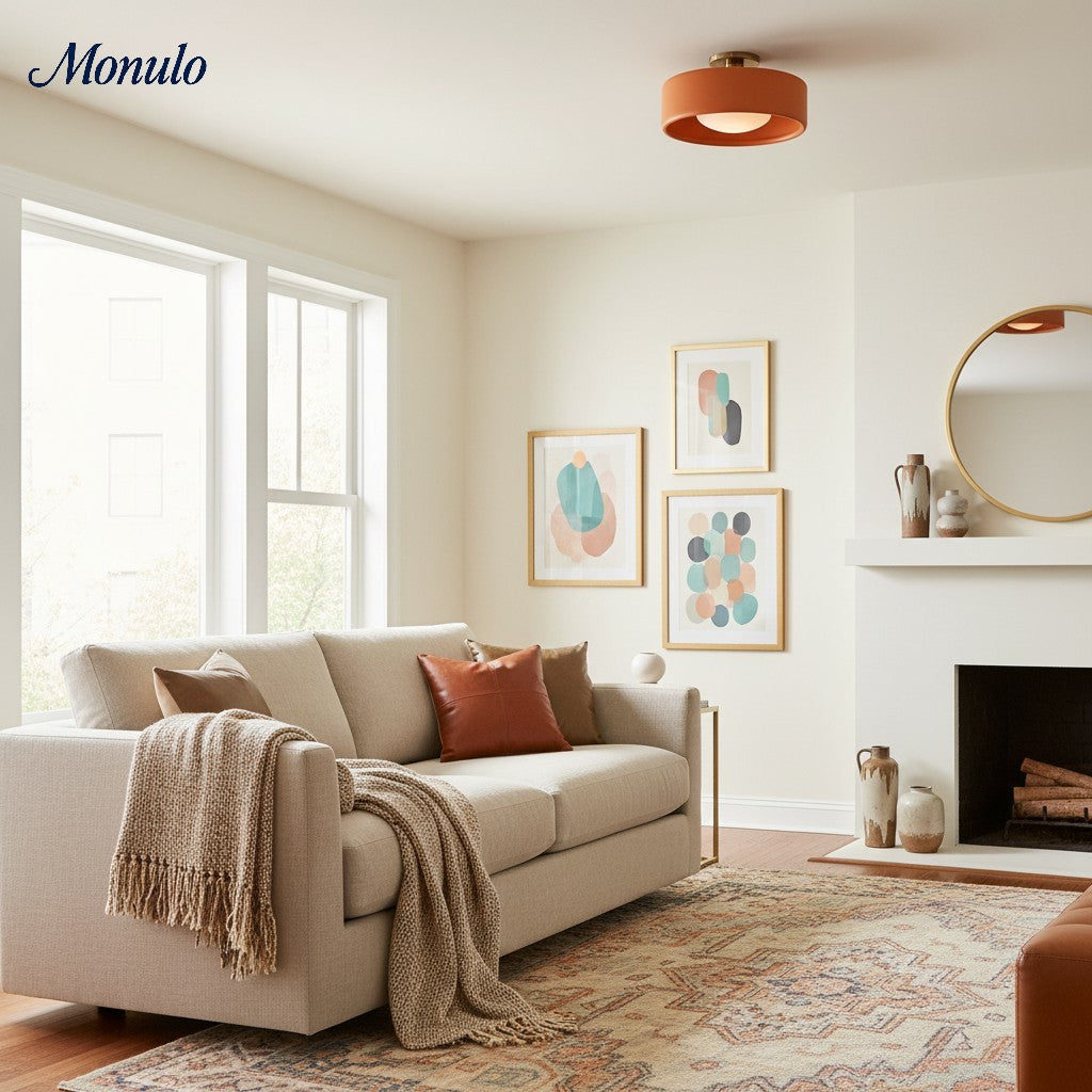 Porcelain Ceiling Lamp with Sleek Mounting | Modern Low Profile Lamp Ceramic Surface Lighting - Lamylie