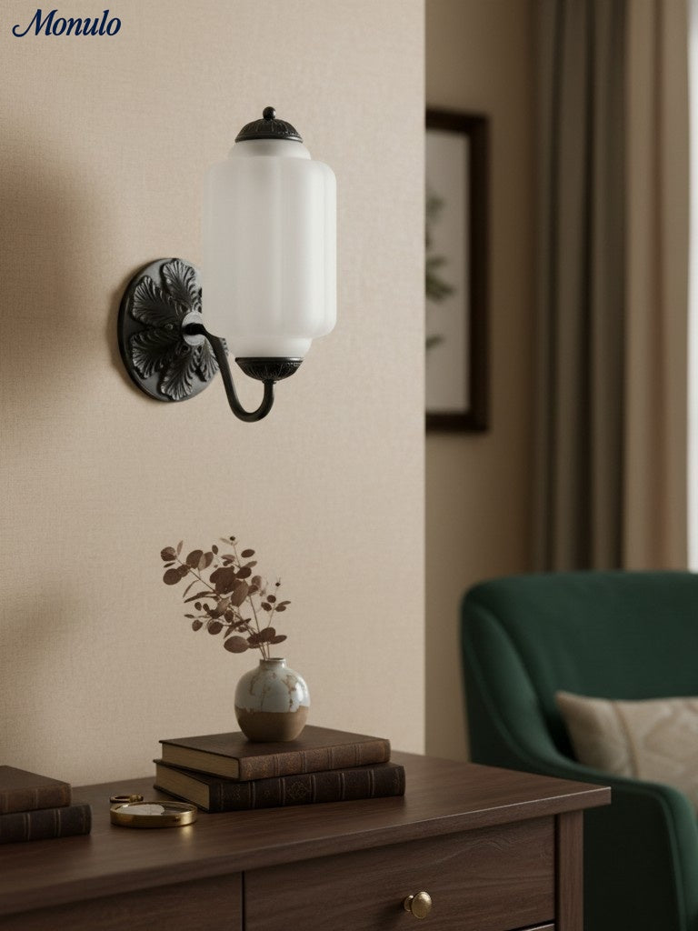 Milk Glass Wall Lamp Eloise for Hall and Bedroom | Vintage Wall Lighting with Milky White Glass - Lamylie