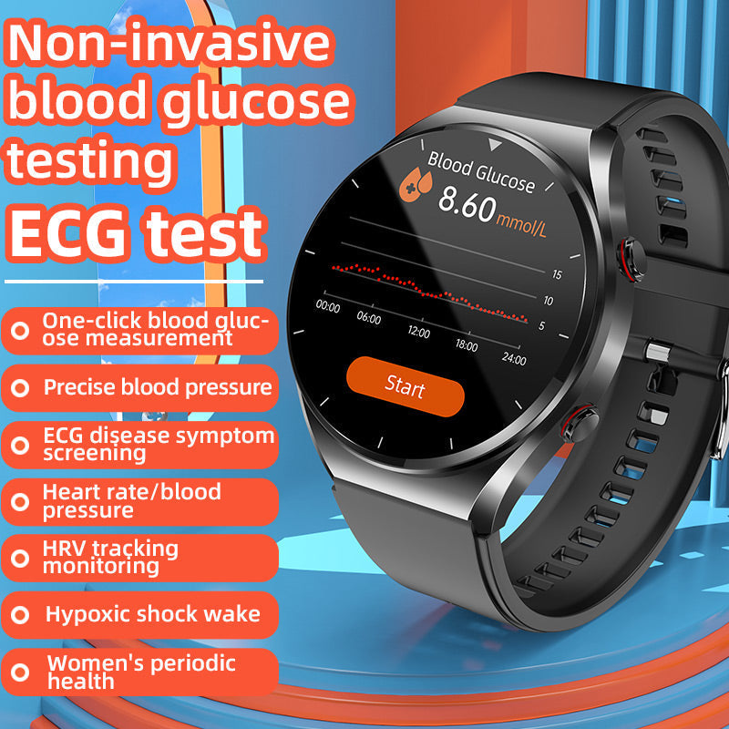 Ceas pentru monitorizarea sănătății, cu o singură apăsare: glicemie, tensiune, ECG, HRV, ritm cardiac - Lamylie