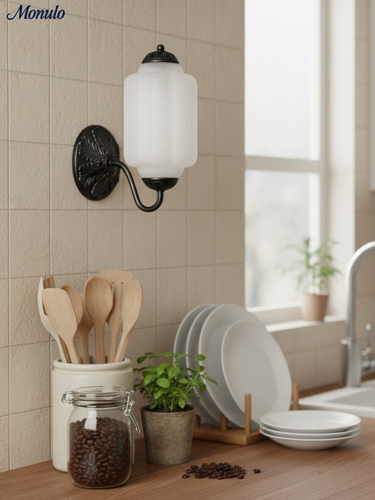 Milk Glass Wall Lamp Eloise for Hall and Bedroom | Vintage Wall Lighting with Milky White Glass - Lamylie