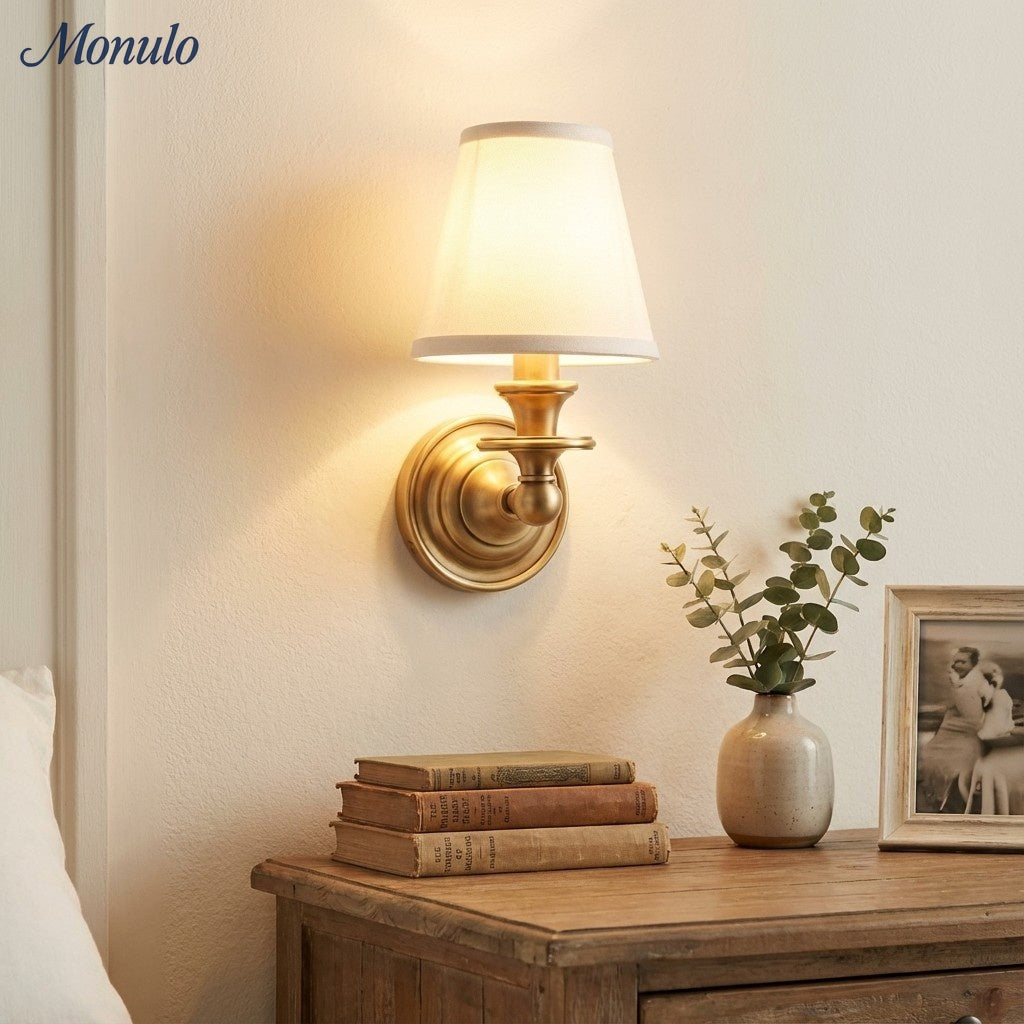 Wall Lamp with Fabric Shade and Gooseneck Arm | Wrought Iron Fixture with Adjustable Reading Lamp - Lamylie