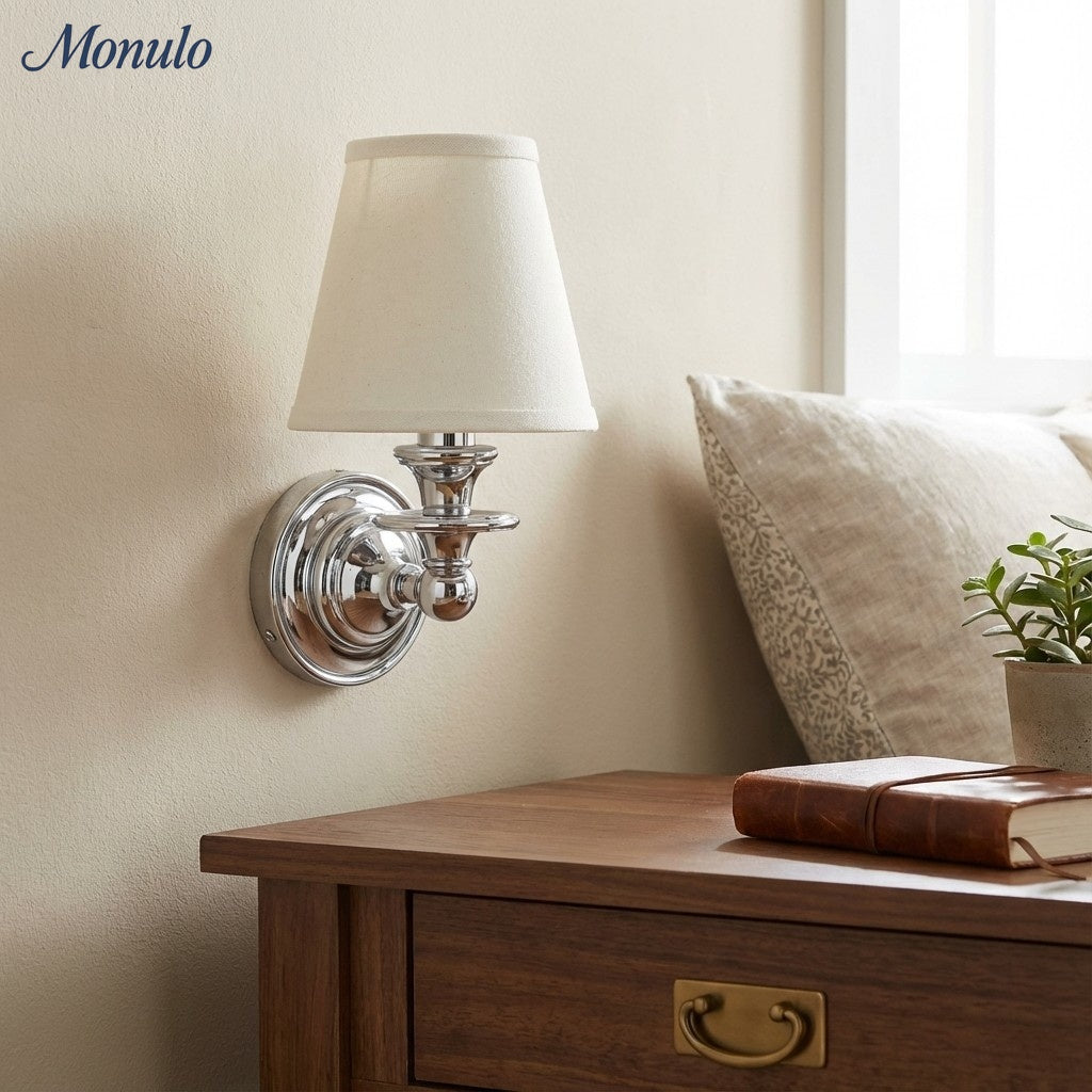 Wall Lamp with Fabric Shade and Gooseneck Arm | Wrought Iron Fixture with Adjustable Reading Lamp - Lamylie