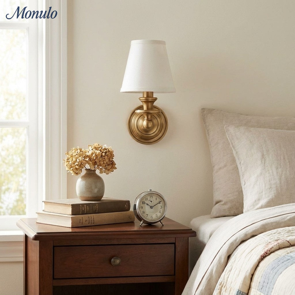 Wall Lamp with Fabric Shade and Gooseneck Arm | Wrought Iron Fixture with Adjustable Reading Lamp - Lamylie