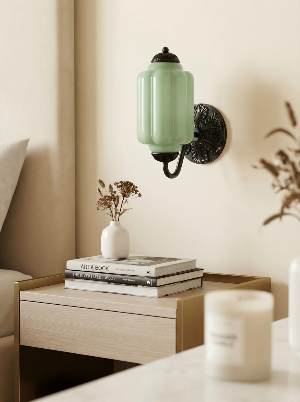 Milk Glass Wall Lamp Eloise for Hall and Bedroom | Vintage Wall Lighting with Milky White Glass - Lamylie