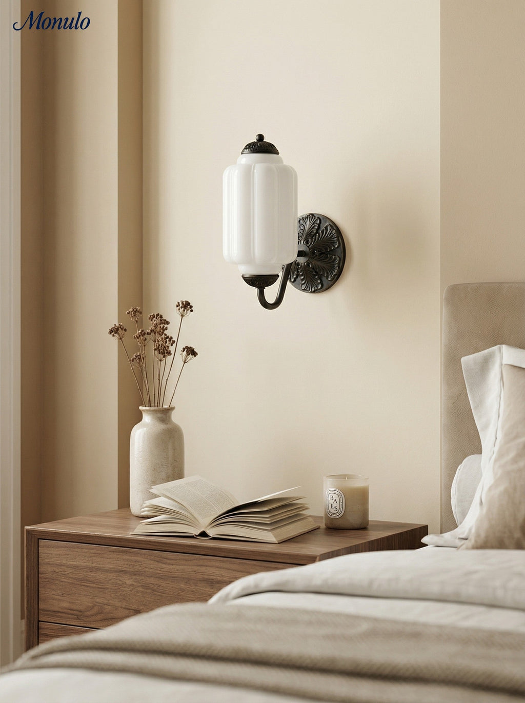 Milk Glass Wall Lamp Eloise for Hall and Bedroom | Vintage Wall Lighting with Milky White Glass - Lamylie