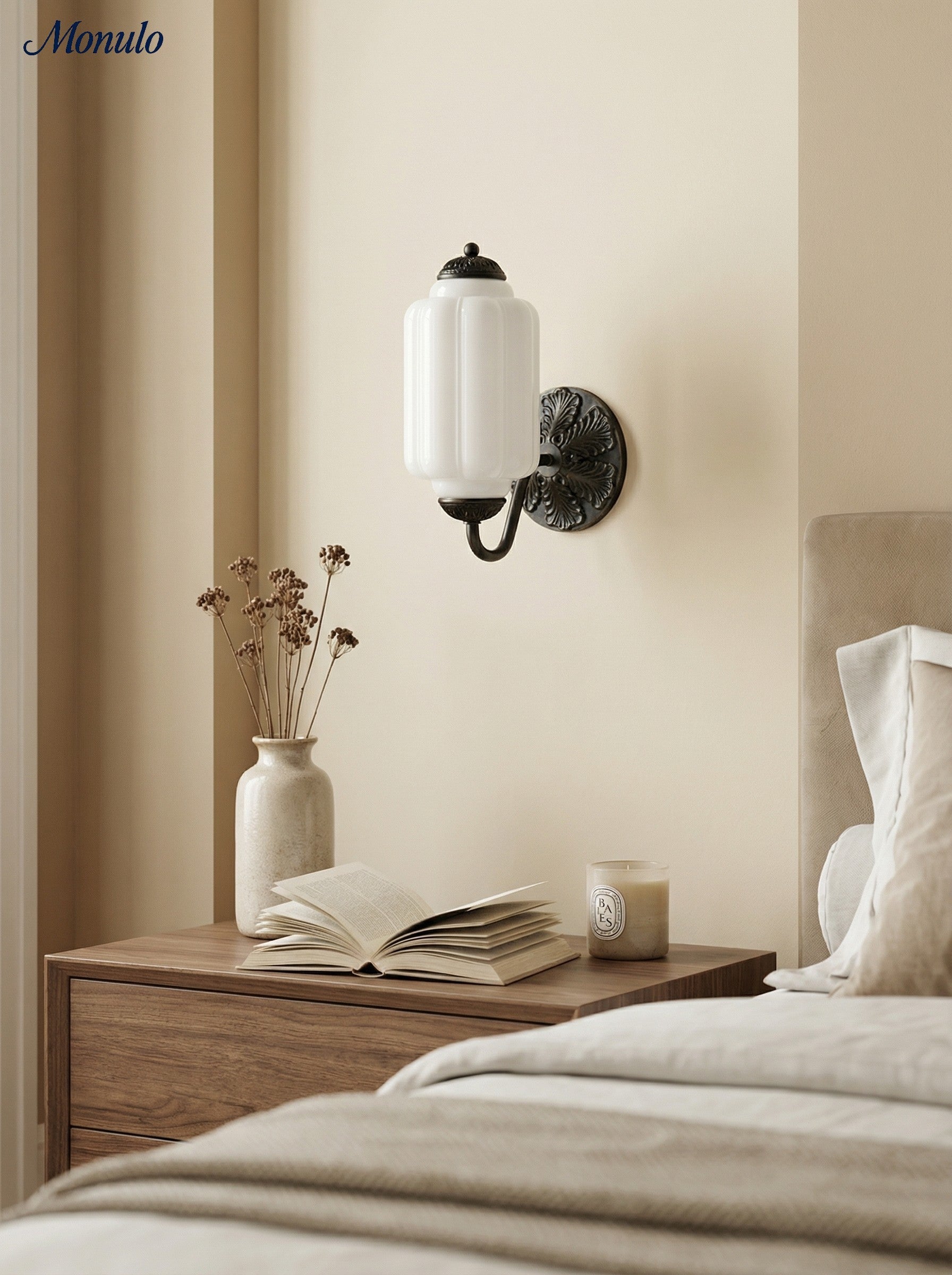 Milk Glass Wall Lamp Eloise for Hall and Bedroom | Vintage Wall Lighting with Milky White Glass - Lamylie