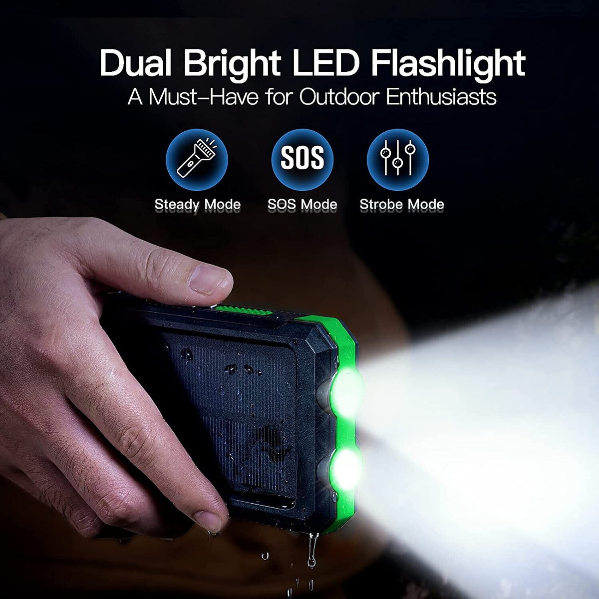Duale Taschenlampe mit Solarladefunktion und 20000mAh Akkukapazität - Lamylie