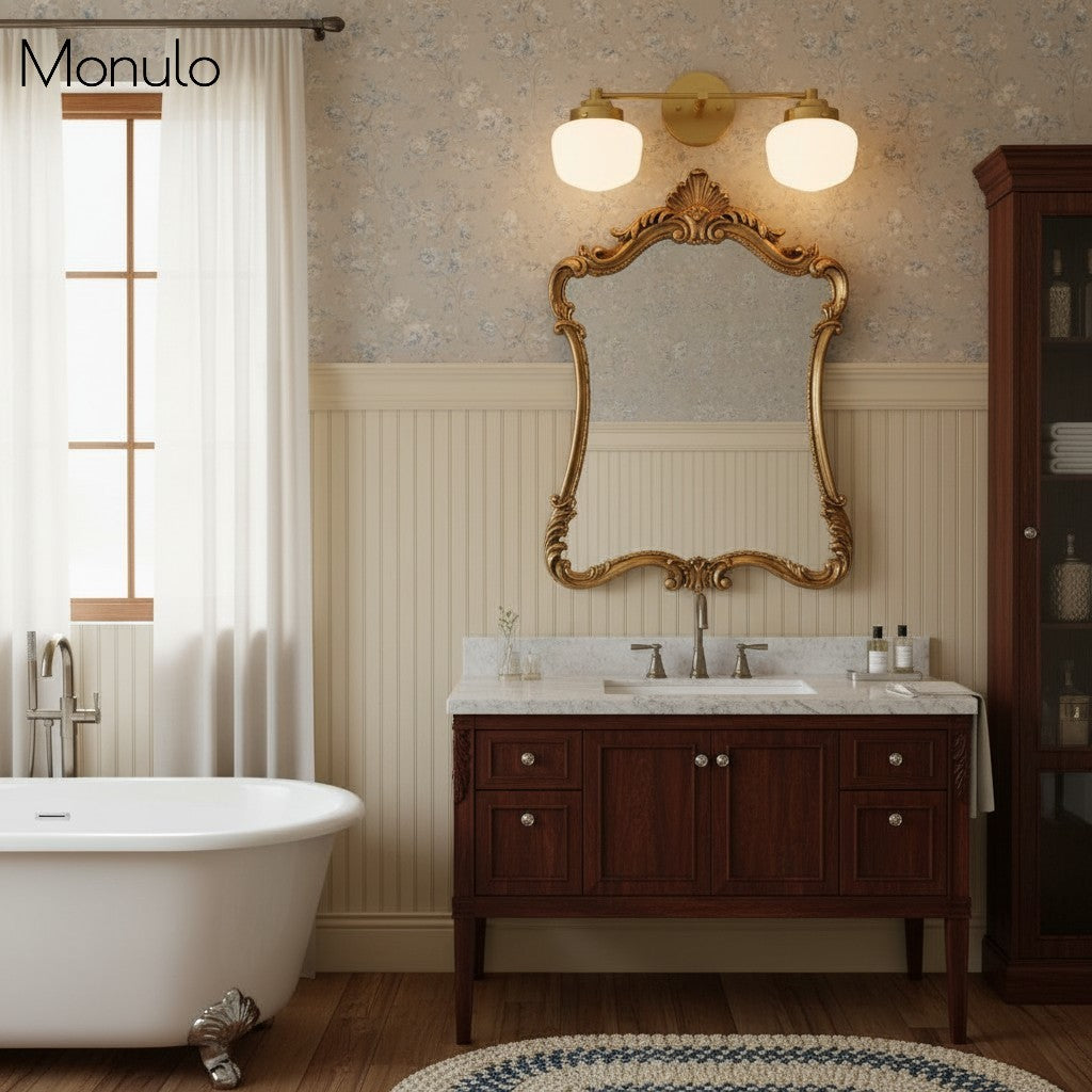 Globe Wall Lamp Classic Bathroom Schoolhouse Lighting Matte Opal Glass for Mirror and Sink - Lamylie