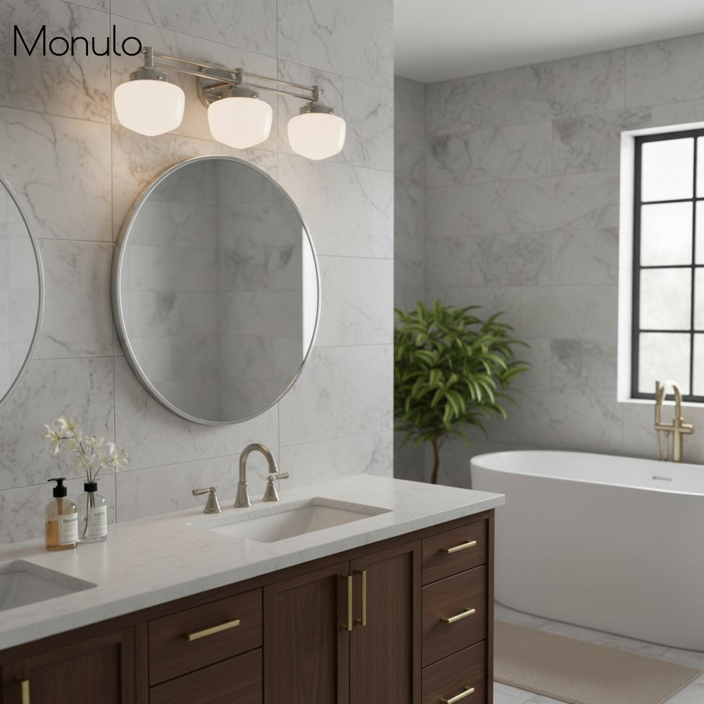 Globe Wall Lamp Classic Bathroom Schoolhouse Lighting Matte Opal Glass for Mirror and Sink - Lamylie