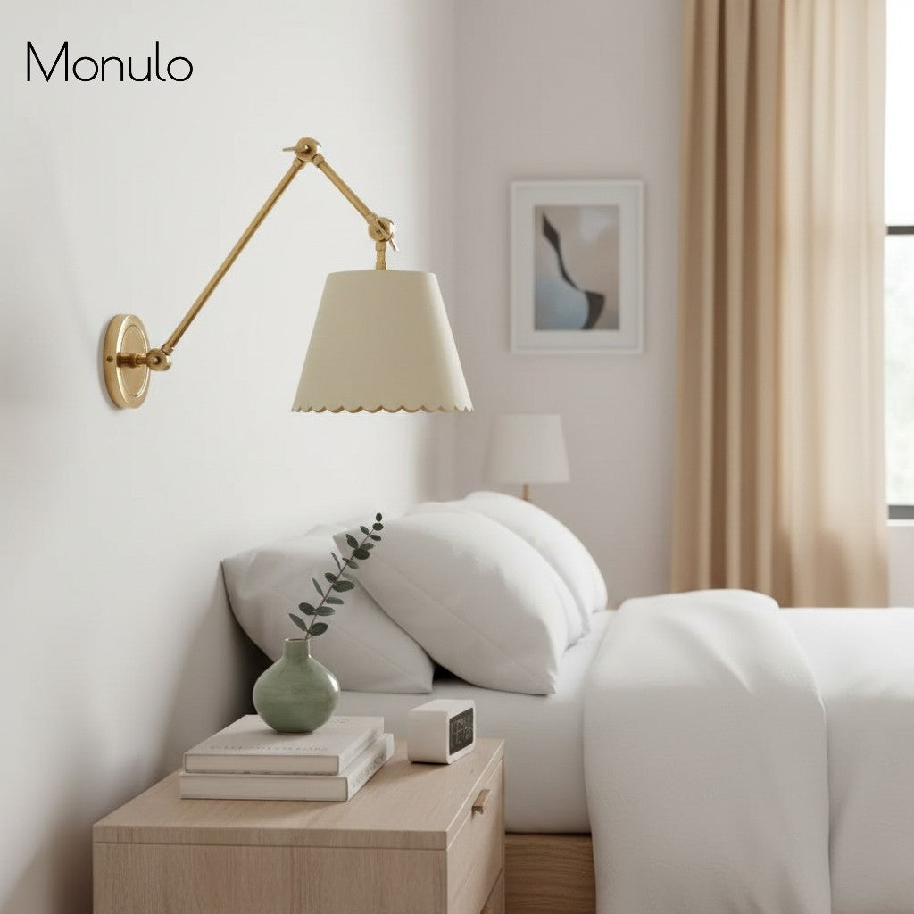 Wandlampe mit gewelltem Schirm | Moderne rustikale Beleuchtung für Schlafzimmer und Wohnräume - Lamylie