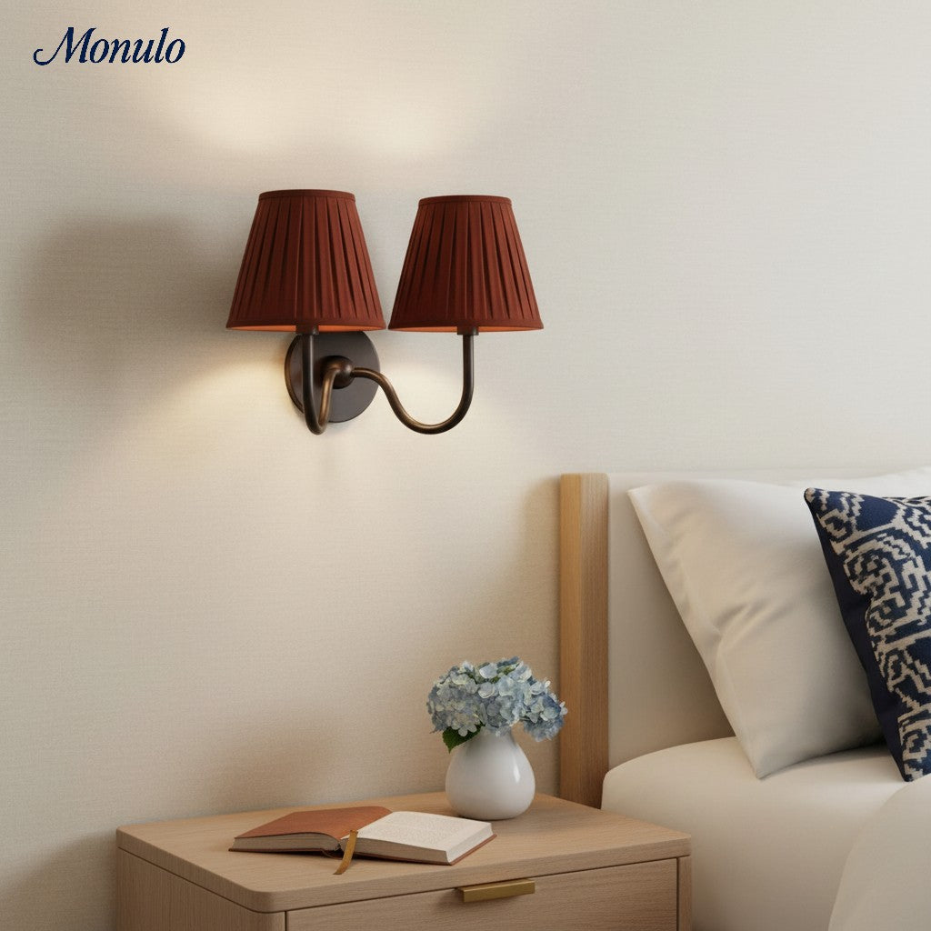 Wall Lamp with Pleated Fabric Shade | Classic Lighting for Bedroom and Living Room - Lamylie