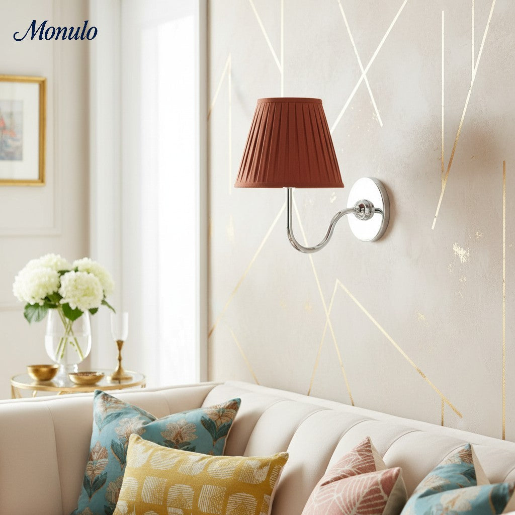 Wall Lamp with Pleated Fabric Shade | Classic Lighting for Bedroom and Living Room - Lamylie