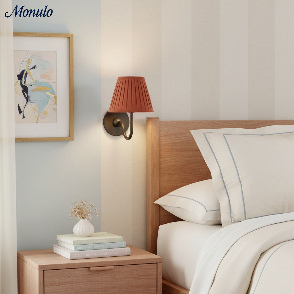 Wall Lamp with Pleated Fabric Shade | Classic Lighting for Bedroom and Living Room - Lamylie