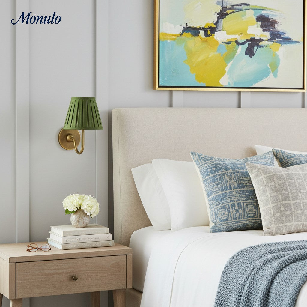 Wall Lamp with Pleated Fabric Shade | Classic Lighting for Bedroom and Living Room - Lamylie