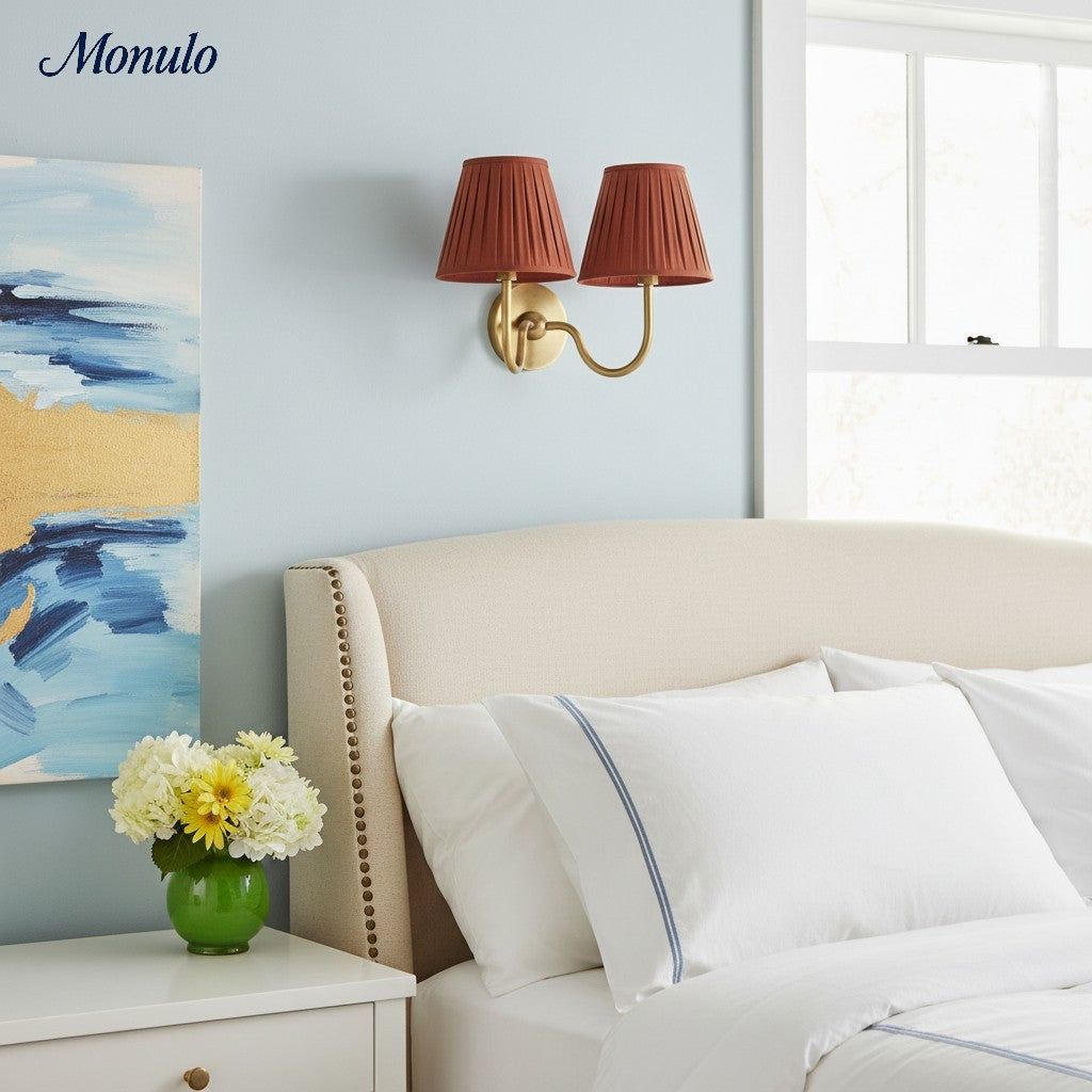 Wall Lamp with Pleated Fabric Shade | Classic Lighting for Bedroom and Living Room - Lamylie