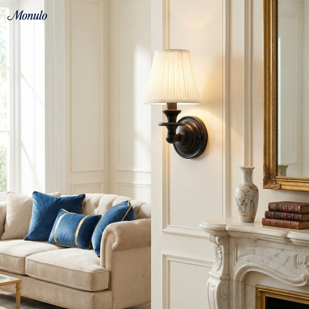 Wall Lamp with Fabric Shade and Gooseneck Arm | Wrought Iron Fixture with Adjustable Reading Lamp - Lamylie