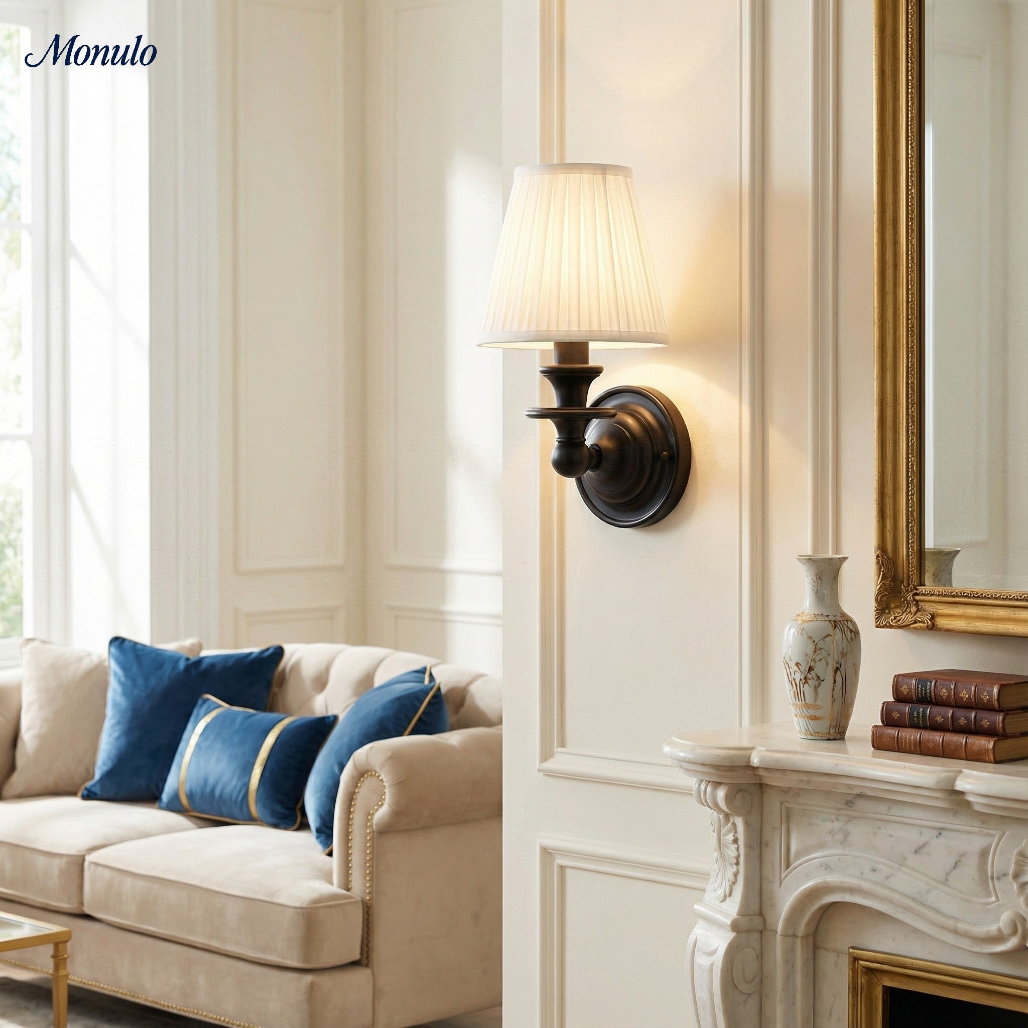 Wall Lamp with Fabric Shade and Gooseneck Arm | Wrought Iron Fixture with Adjustable Reading Lamp - Lamylie