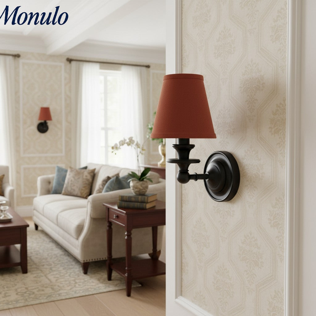 Wall Lamp with Fabric Shade and Gooseneck Arm | Wrought Iron Fixture with Adjustable Reading Lamp - Lamylie