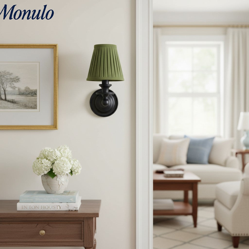 Wall Lamp with Fabric Shade and Gooseneck Arm | Wrought Iron Fixture with Adjustable Reading Lamp - Lamylie
