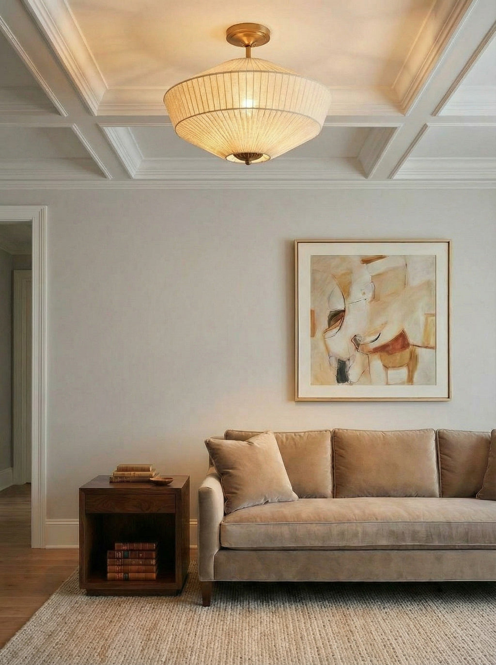 Semi-Flush Ceiling Lamp Metal Fabric Shade Streamlined Design Contemporary Lighting Living Room Bedroom Scandinavian Interior Vintage Details - Lamylie