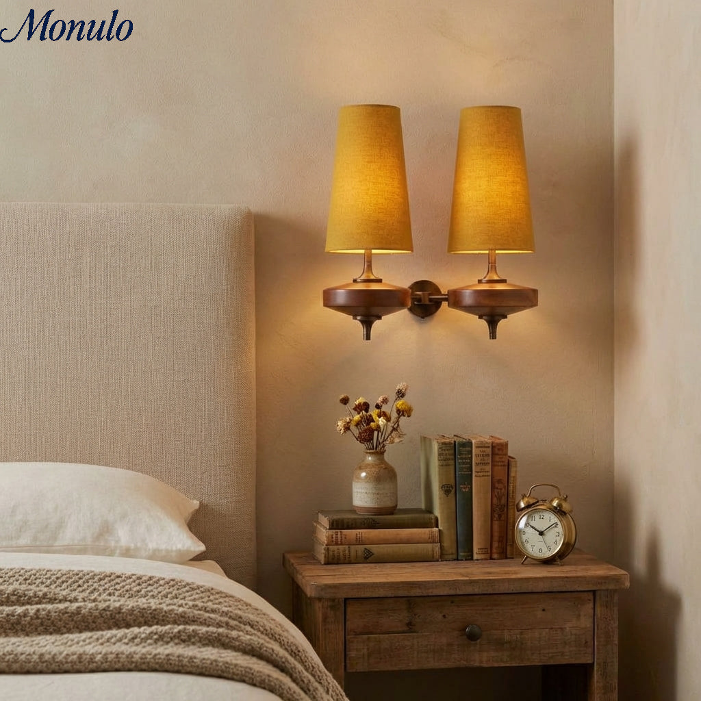Retro Wall Lamp with Fabric Shade | Vintage Lighting for Bedroom - Lamylie