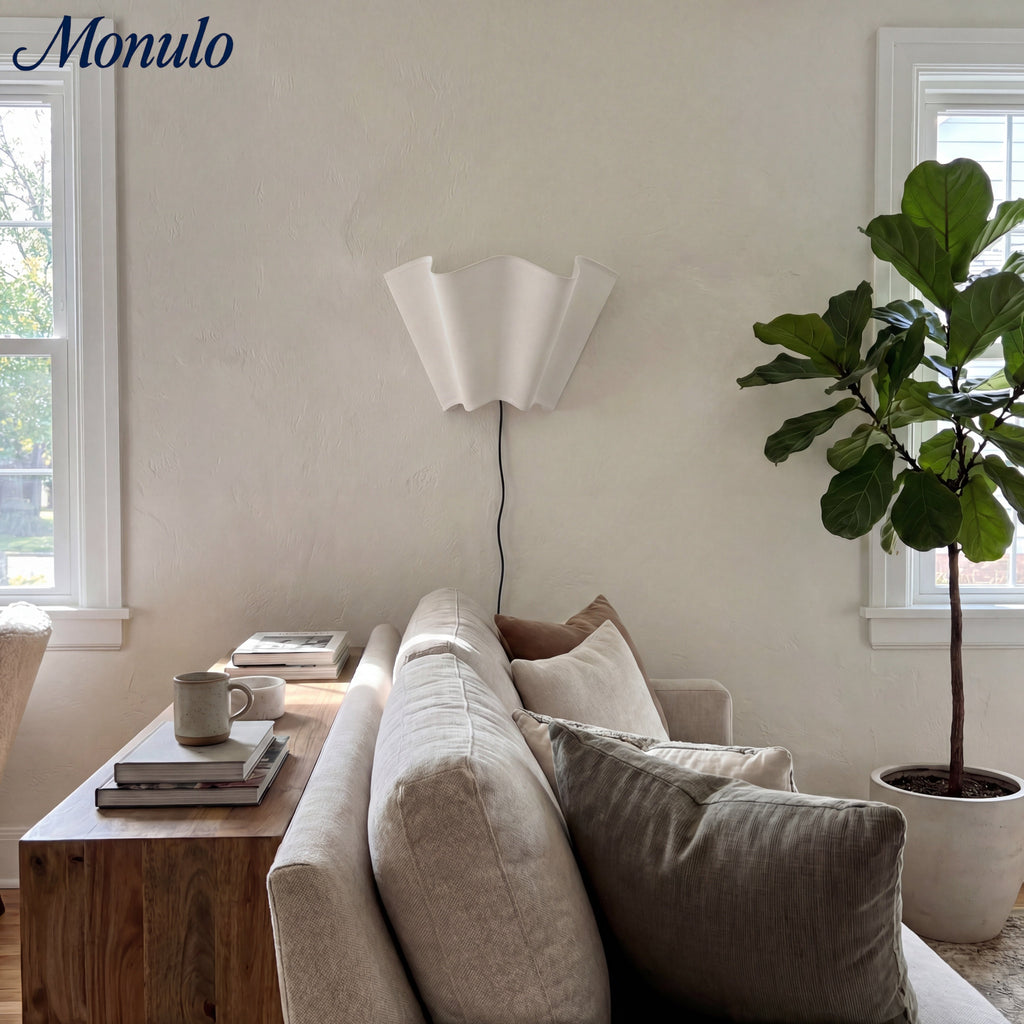 Wall Lamp with Scalloped Linen Shade Retro Design Classic Ambient Lighting for Living Room Bedroom Reading Corner - Lamylie