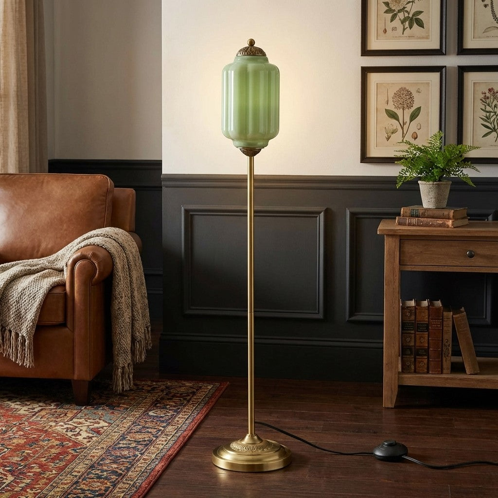 Decorative Glass Pumpkin Floor Lamp Retro Organic Style Living Room Standing Lamp - Lamylie