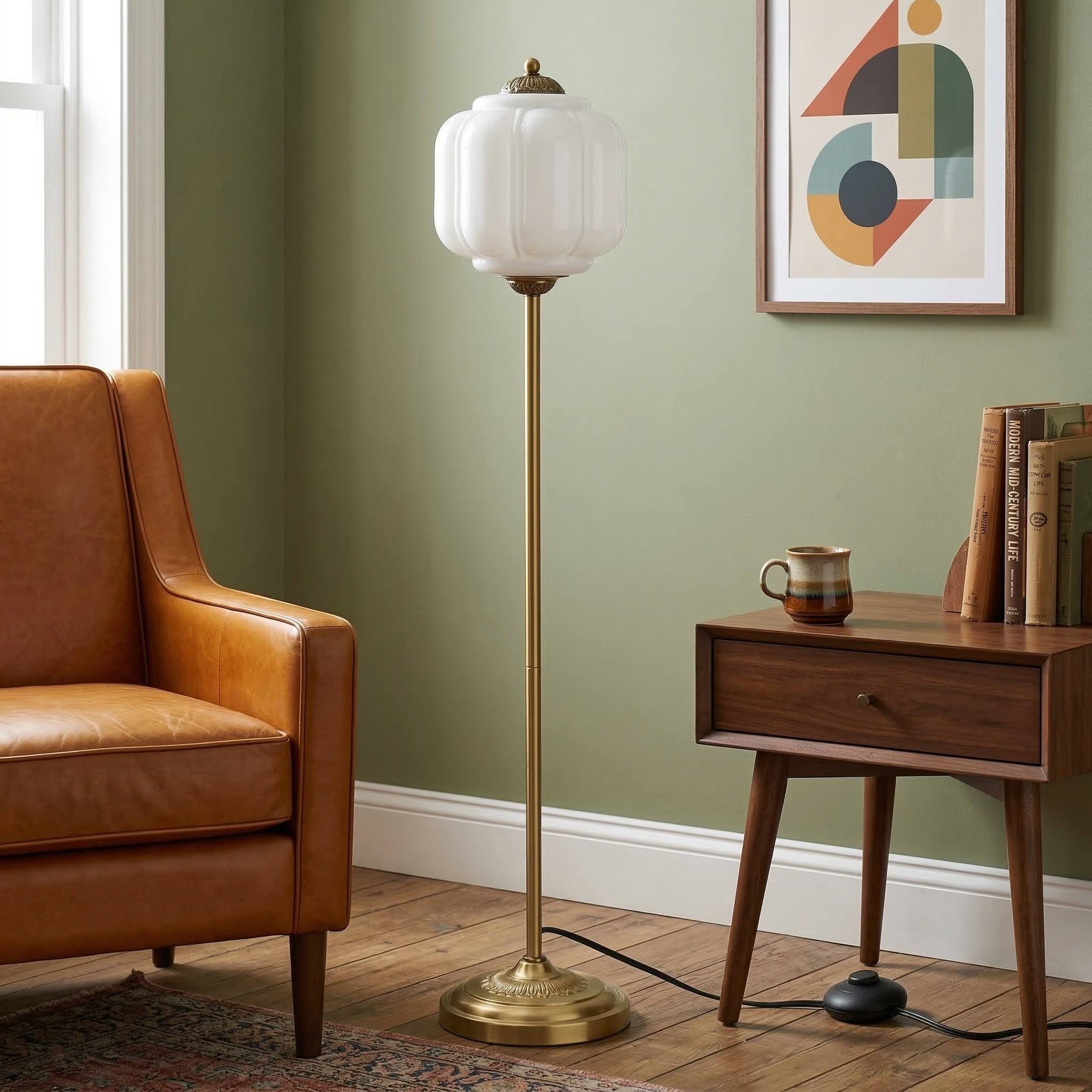 Decorative Glass Pumpkin Floor Lamp Retro Organic Style Living Room Standing Lamp - Lamylie