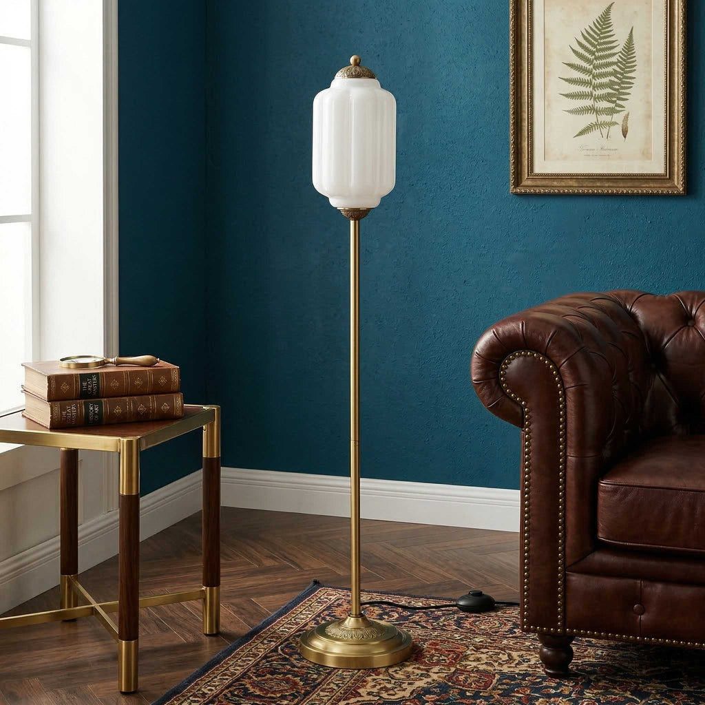 Decorative Glass Pumpkin Floor Lamp Retro Organic Style Living Room Standing Lamp - Lamylie