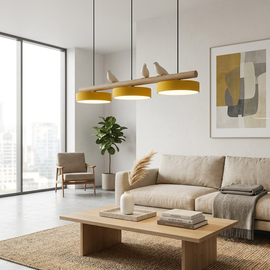 Wooden Pendant Lamp Bird Shape Three Shades Scandinavian Kitchen Island - Lamylie